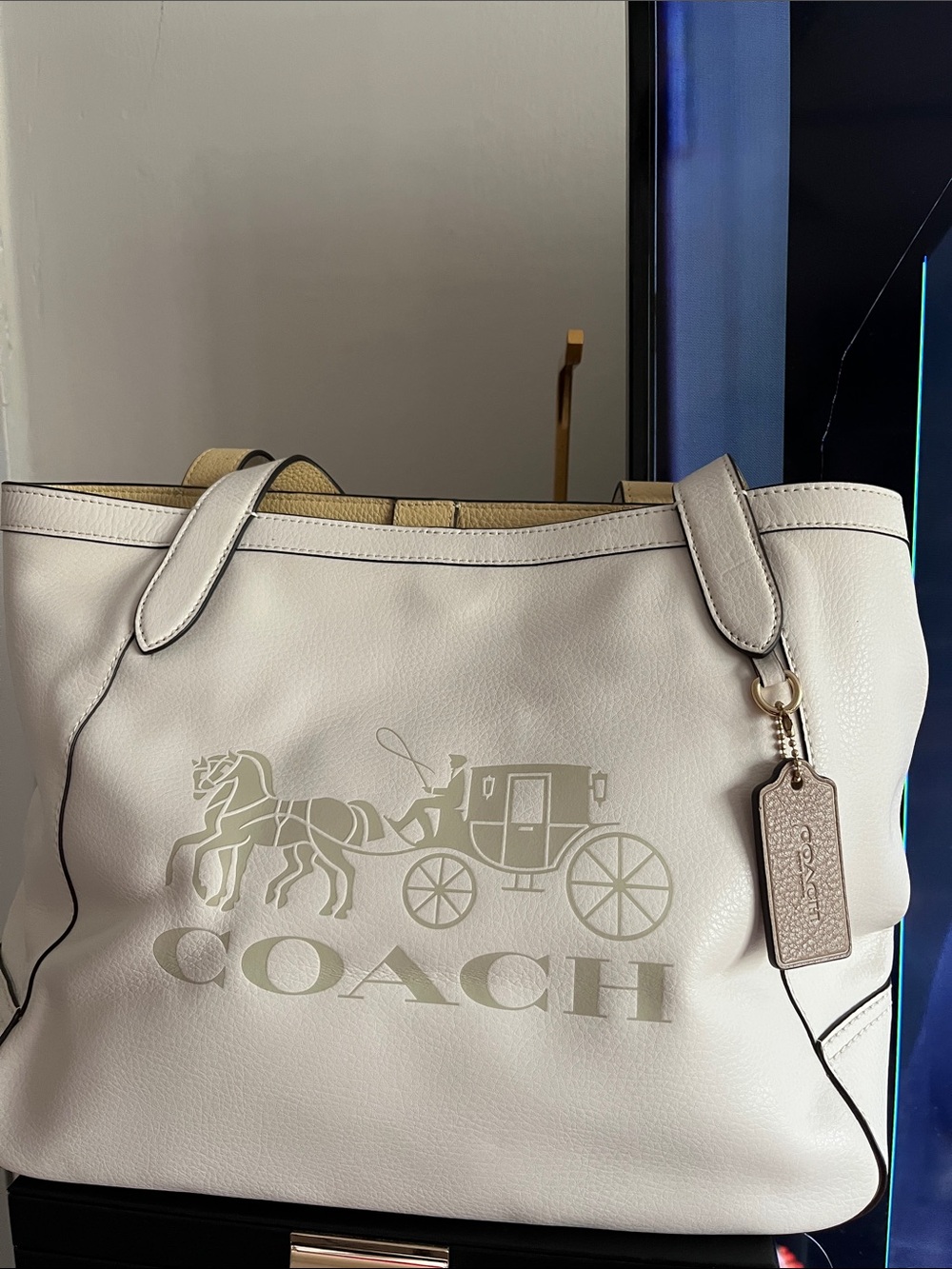 Coach Ivory Leather Tote with Logo Coach Tag
